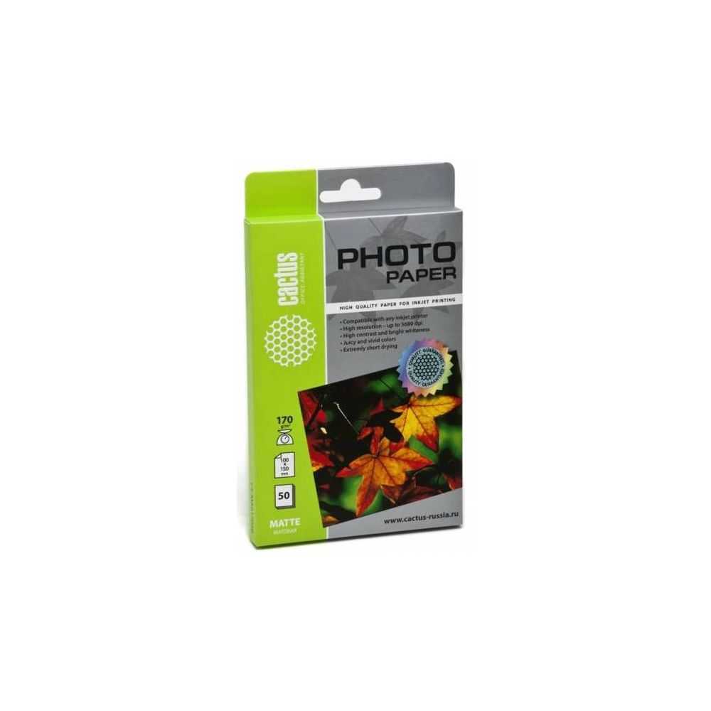 Фотобумага Cactus CS-MA617050 10x15/170г/м2/50л./белый матовое для струйной печати