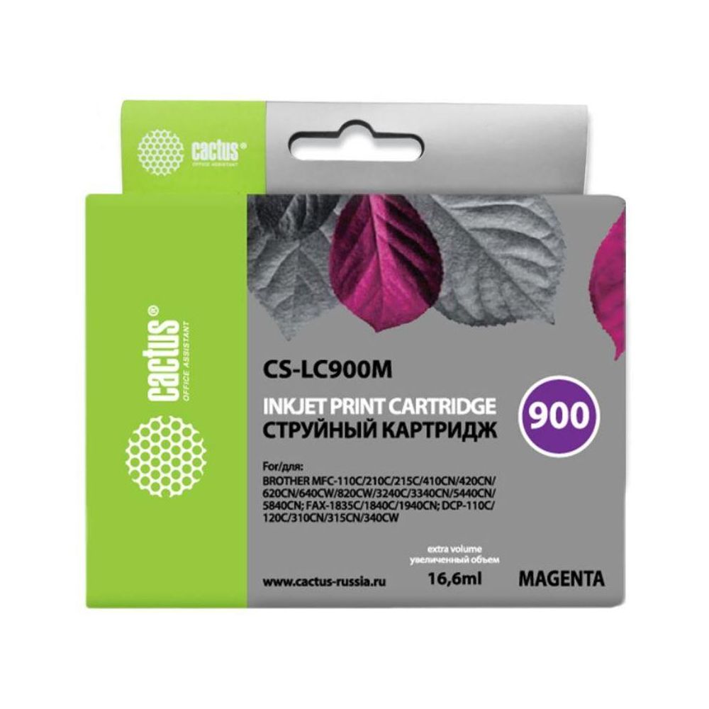 Картридж струйный Cactus CS-LC900M пурпурный (16.6мл) для Brother DCP-110/115/120/MFC-210/215/FAX-18