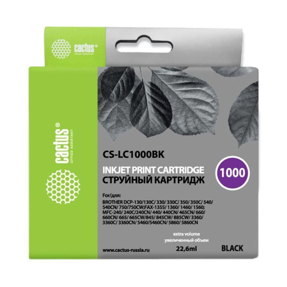 Картридж струйный Cactus CS-LC1000BK черный (22.6мл) для Brother DCP 130C/330С/MFC-240C/5460CN