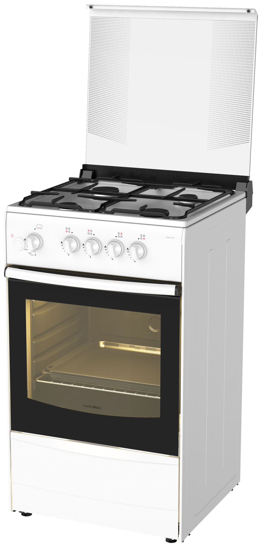 Плита Газовая Darina 1B GM 441 105 W белый/черный (стеклянная крышка) реш.сталь