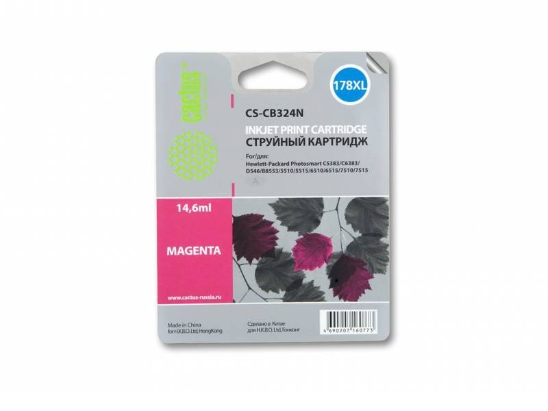 Картридж струйный Cactus CS-CB324N(CS-CB324) №178XL пурпурный (14.6мл) для HP PS B8553/C5383/C6383