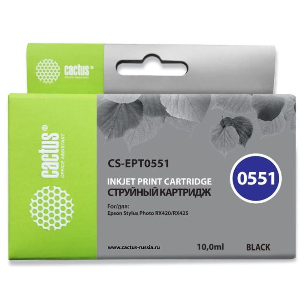 Картридж струйный Cactus CS-EPT0551 T0551 черный (10мл) для Epson Stylus RX520/Stylus Photo R240