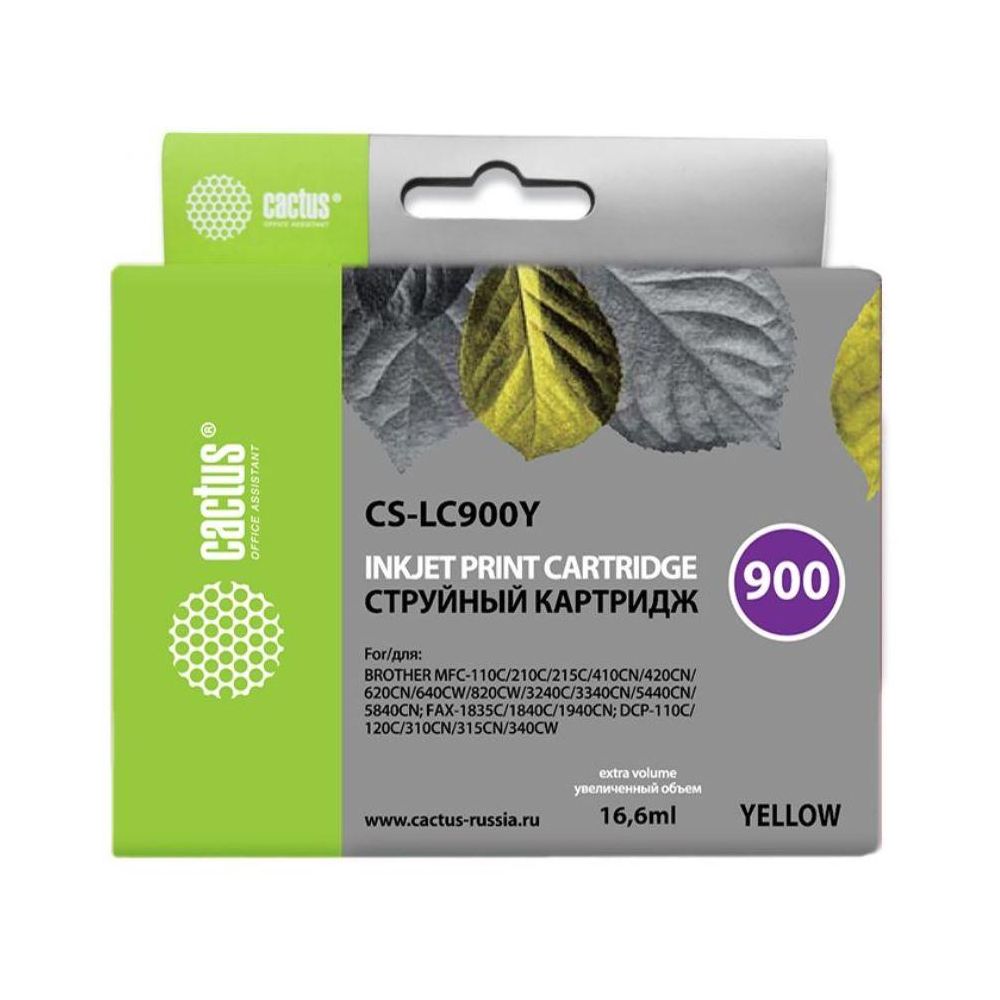 Картридж струйный Cactus CS-LC900Y желтый (16.6мл) для Brother DCP-110/115/120/MFC-210/215/FAX-1840