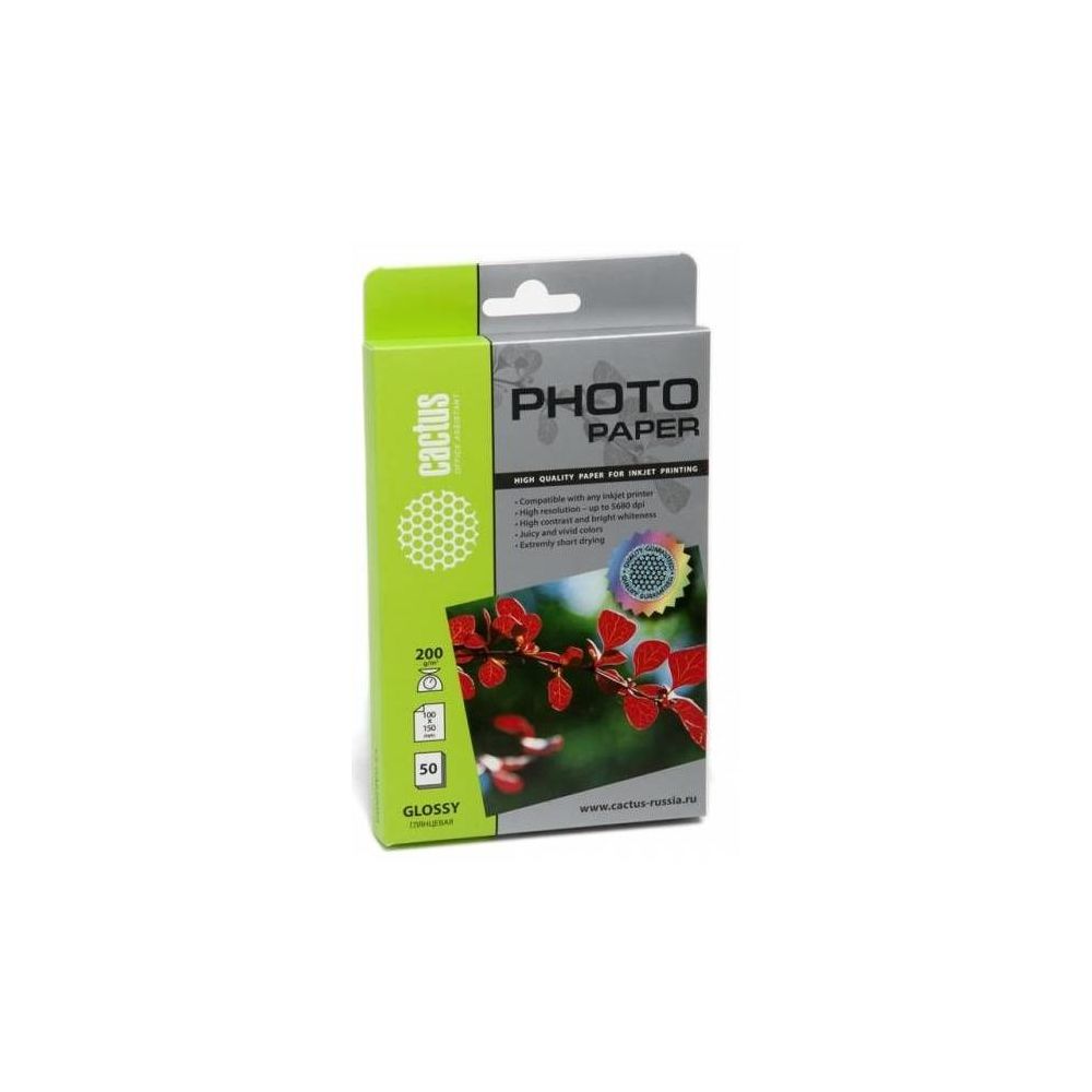 Фотобумага Cactus CS-GA620050 10x15/200г/м2/50л./белый глянцевое для струйной печати