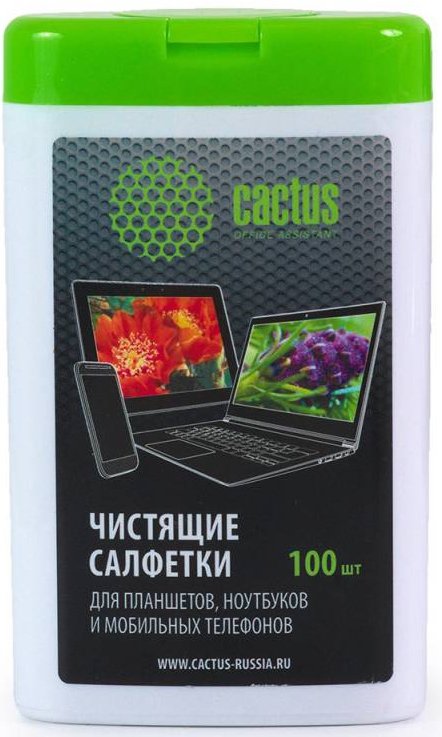 Салфетки Cactus CS-T1005 для планшетов и смартфонов малая туба 100шт влажных