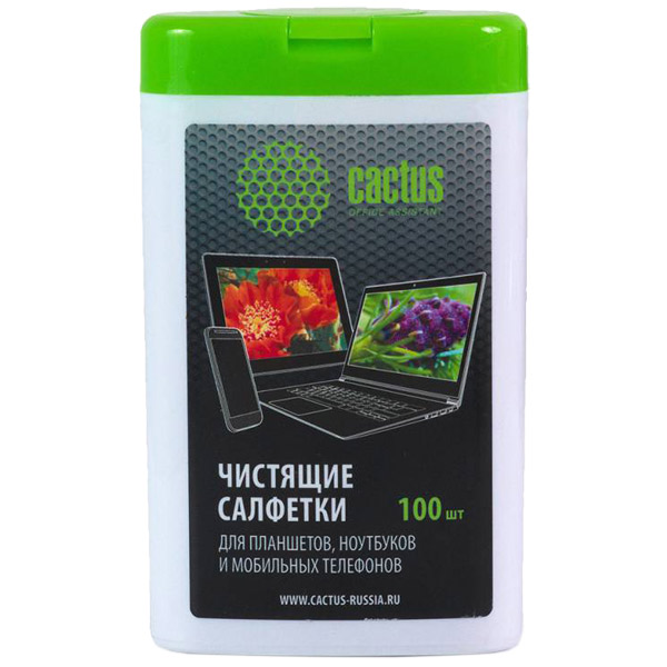 Салфетки Cactus CS-T1005 для планшетов и смартфонов малая туба 100шт влажных