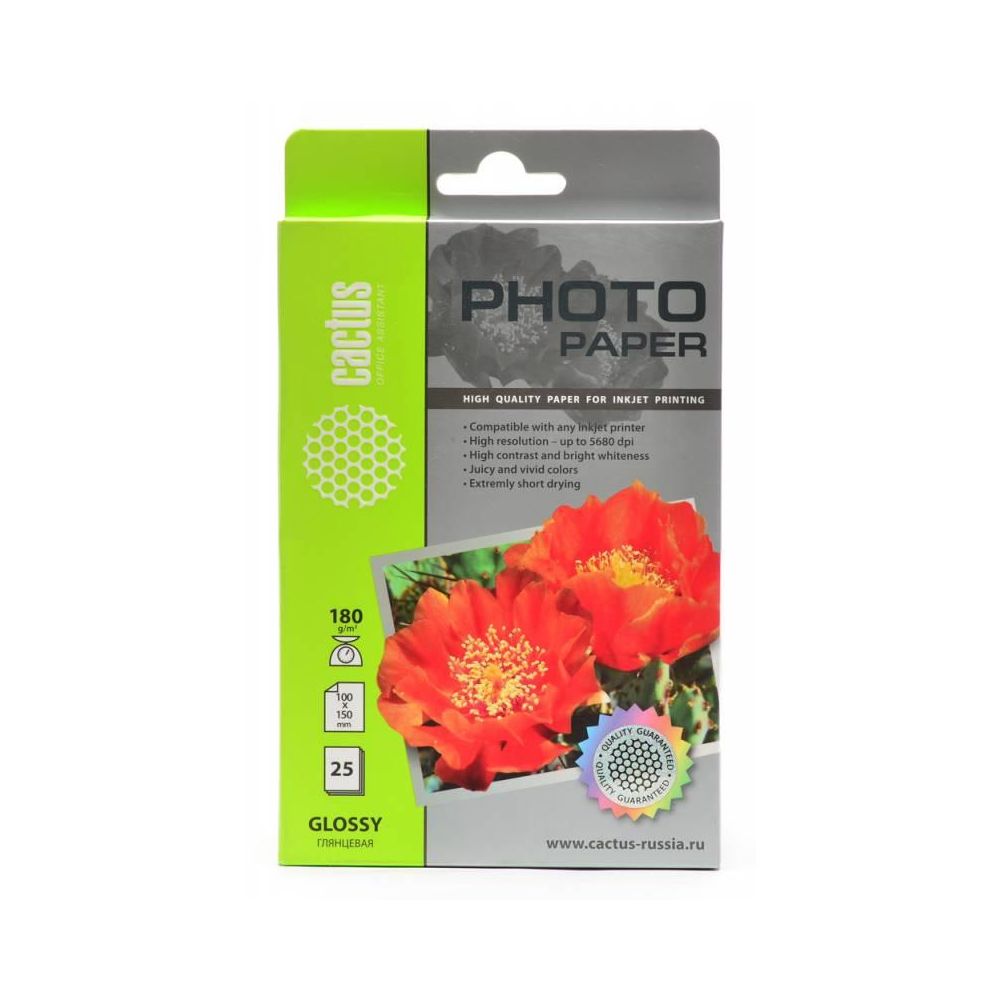 Фотобумага Cactus CS-GA618025 10x15/180г/м2/25л./белый глянцевое для струйной печати