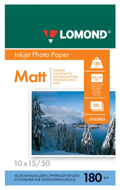 Фотобумага Lomond 0102063 10x15/180г/м2/50л./белый матовое для струйной печати