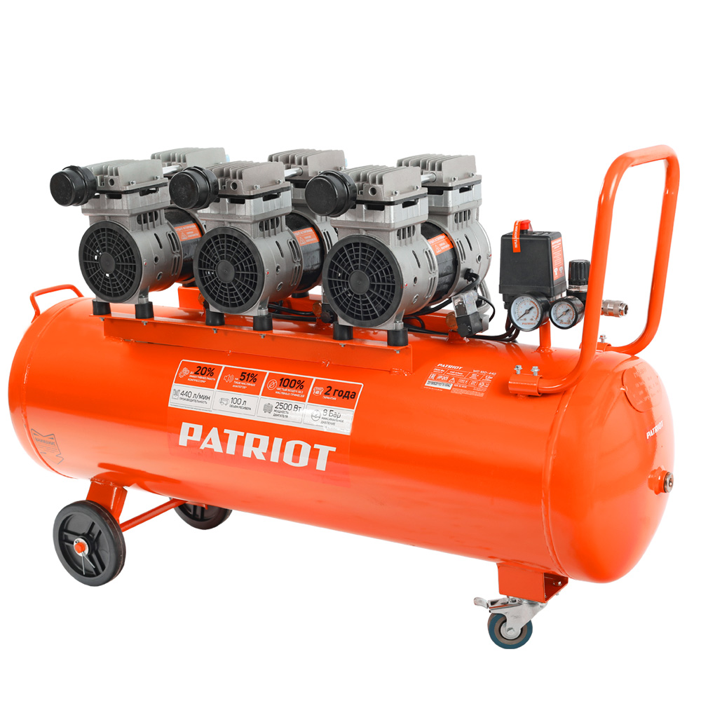 Компрессор поршневой Patriot WO 100-440 безмасляный 440л/мин 100л 2500Вт оранжевый/черный