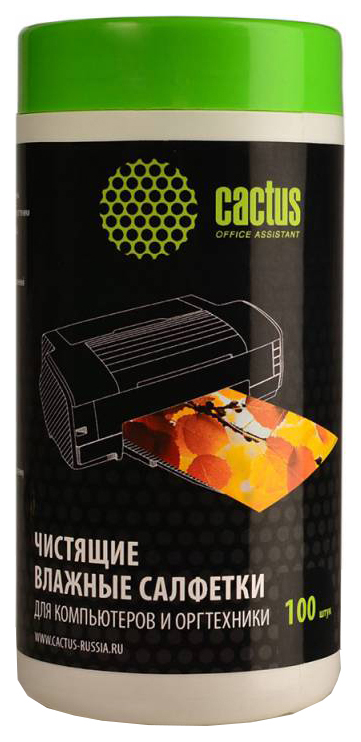 Салфетки Cactus CS-T1002 для компьютеров и оргтехники туба 100шт влажных