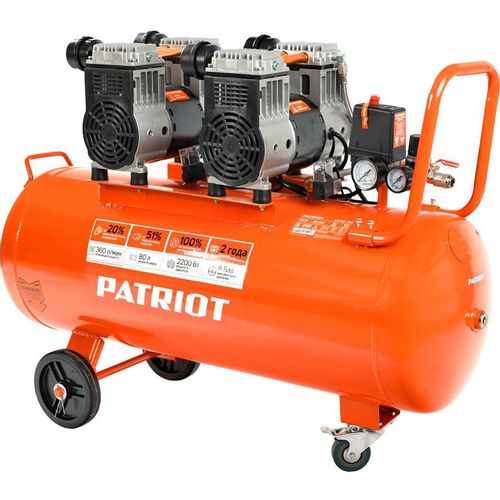 Компрессор поршневой Patriot WO 80-360 безмасляный 80л 2200Вт оранжевый