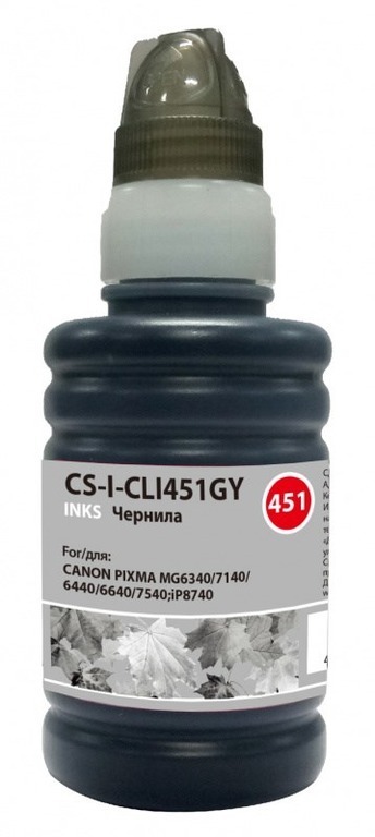 Чернила Cactus CS-I-CLI451GY серый 100мл для Canon Pixma iP8740/MG6340/MG6440/MG6640/MG7140/MG7540