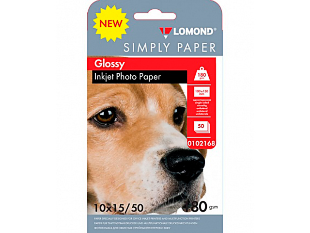 Бумага Lomond Simply 0102168 10x15/180г/м2/50л./белый CIE148% глянцевое для струйной печати