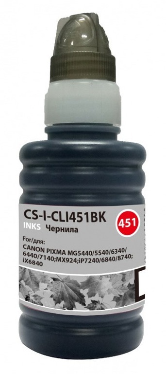 Чернила Cactus CS-I-CLI451BK черный 100мл для Canon Pixma iP6840/iP7240/iP8740/iX6840/MG5440