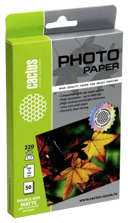 Фотобумага Cactus CS-MA622050DS 10x15/220г/м2/50л./белый матовое/матовое для струйной печати
