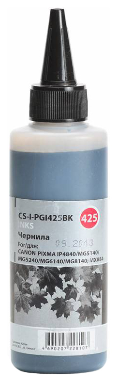 Чернила Cactus CS-I-PGI425BK черный пигментный 100мл для Canon Pixma iP4840/MG5140/5240/6140/8140/MX