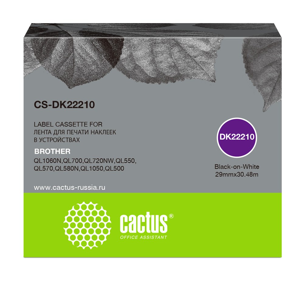 Картридж ленточный Cactus CS-DK22210 DK-22210 черный для Brother P-touch QL-500, QL-550, QL-700, QL-