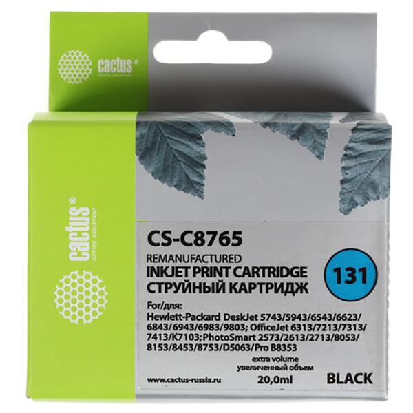 Картридж струйный Cactus CS-C8765 №131 черный (20мл) для HP DJ 5743/5943/6543/6623/6843/6943/6983/98