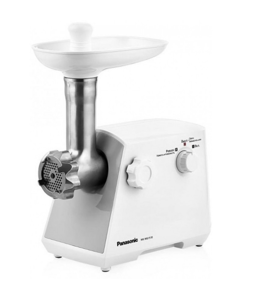 Мясорубка электрическая Panasonic MK-MG1510WTQ KIT 500Вт,реверс,2 перфорир.диска,нас.для кеббе,пластик+книга рецептов