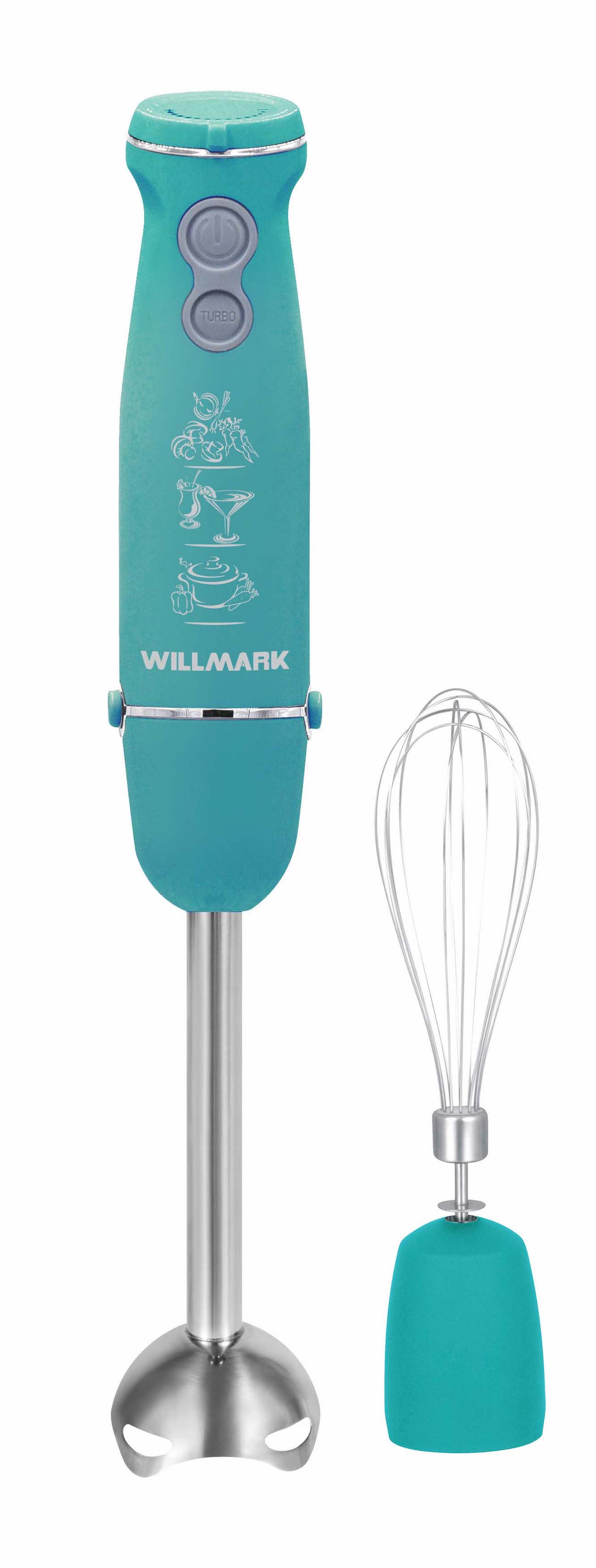 Блендер погружной WILLMARK WHB-1110BS (1000Вт, венчик,турбо кнопка, регулятор скорости, soft touch)