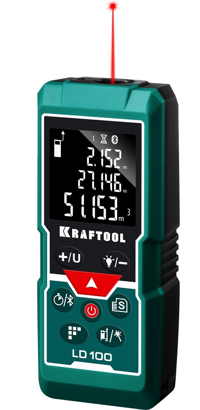Лазерный дальномер Kraftool LD-100 2кл.лаз. 650нм цв.луч. красный в кейсе (34765)