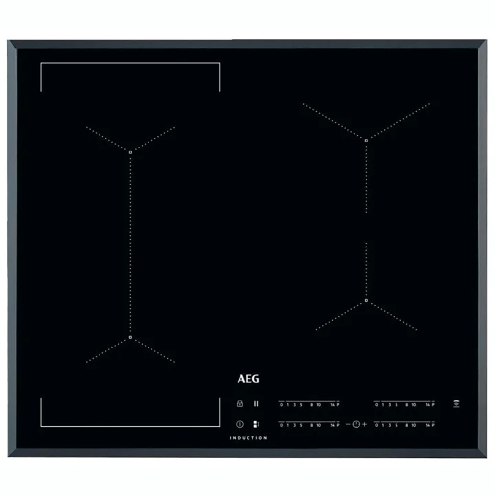 Встраиваемая индукционная панель AEG IKE64441FB индукционная, 60 см, 4 конфорки, сенсорное управление, серебристая рамка, черный цвет