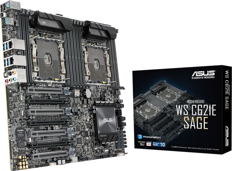 Материнская плата/ MB ASUS WS C621E SAGE INTEL C621 2xLGA3647, 12xDDR4(768GB), VGA, 7xPCIe 3.0x16, 2xLAN, 10xSATA 6Gb/s, 1xM.2, 6xUSB 3.1, 4xUSB 2.0, 1xPS/2, EEB