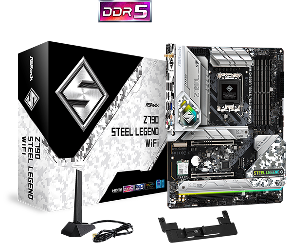 Материнская плата ASROCK Z790 STEEL LEGEND WIFI, LGA1700, Z790, 4*DDR5, HDMI+DP, 8xSATA3 6.0, M.2 Socket, 12xUSB 3.2,3xUSB2.0, Type-C, ATX; 90-MXBKD0-A0UAYZ