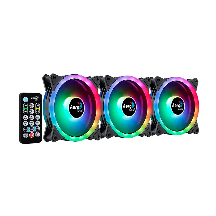 Вентилятор Aerocool Duo 12 Pro (3x120мм, 19.7dB, 1000rpm, 6-pin, подсветка, контроллер, пульт д/у) RTL