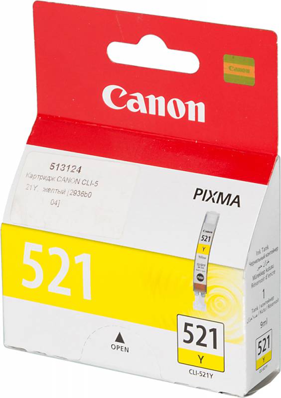 Картридж струйный Canon CLI-521Y 2936B004 желтый для Canon iP3600/4600/4700/MP540/550/560/620/630/64