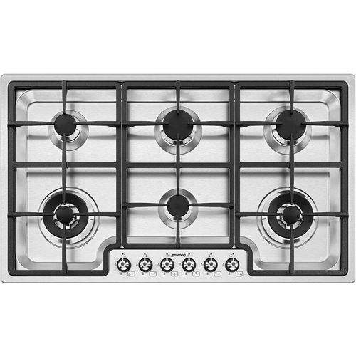 Газовая варочная поверхность Smeg PGF96 [нержавеющая сталь, конфорок - 6,  решетки - чугун, белый]