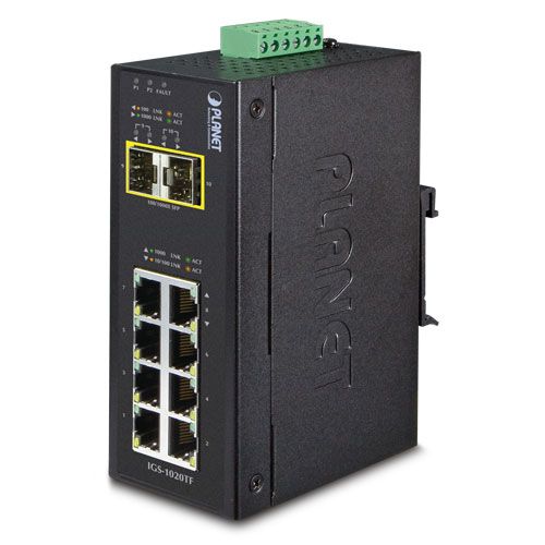 PLANET IP30 Industrial 8-Port 10/100/1000T + 2-Port 100/1000X SFP Ethernet Switch (-40~75 degrees C)
