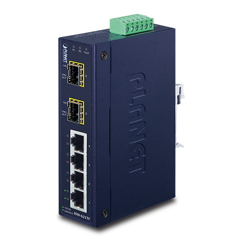 ISW-621TF коммутатор для монтажа в DIN рейку IP30 Slim Type 4-Port + 2-Port SFP Fiber (-40 - 75 C)