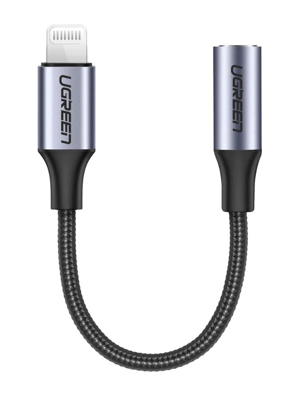 Кабель-переходник (адаптер) Lightning 8-pin(M)-Jack 3.5mm(F), 10см, черный UGREEN US211