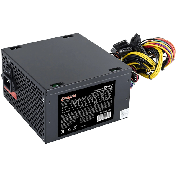 Блок питания 550W ExeGate 550NPX, ATX, PC, black,12cm fan, 24p+4p, 6/8p PCI-E, 3*SATA, 2*IDE, FDD