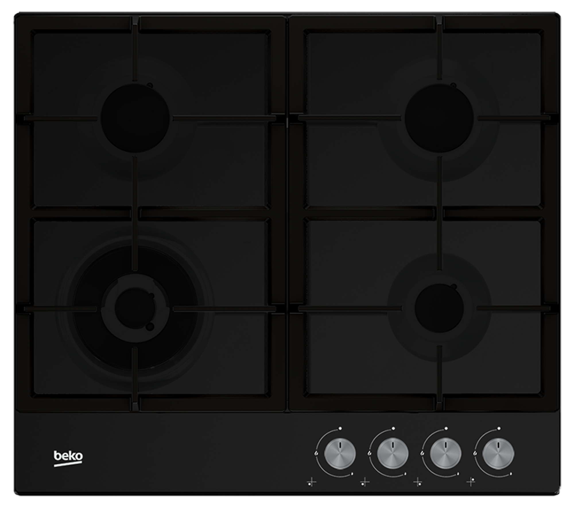 Газовая варочная поверхность Beko HIAW64225SB [эмал. сталь, конф.-4 шт, эл-подж., газконт., реш.-чугун, черный, серебристый]