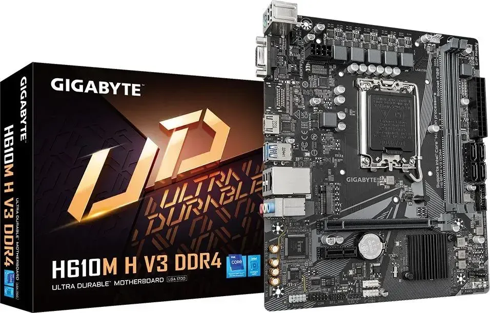 Материнская плата Gigabyte H610M H V3 DDR4 H610 Socket-1700 2xDDR4, 4xSATA3, 1xM.2, 1xPCI-E16x, 2xUSB3.2, D-Sub, HDMI, Glan, mATX