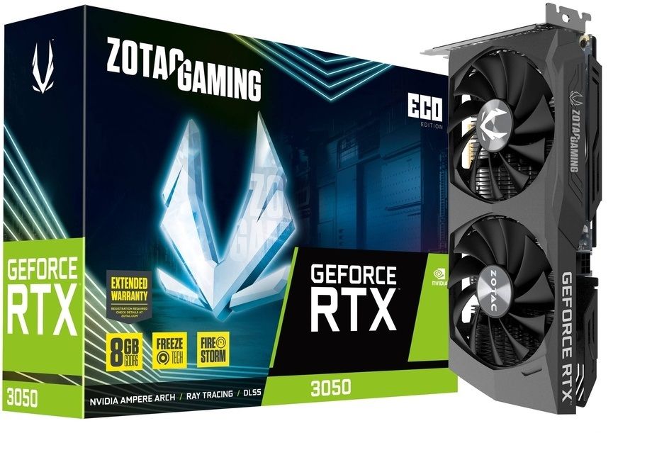 Видеокарта PCI-E Zotac GeForce RTX 3050 ECO (ZT-A30500K-10M) 8GB GDDR6 128bit 8nm 1552/14000MHz 3xDP HDMI