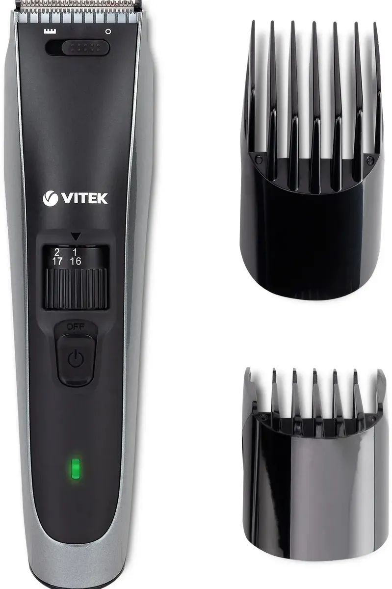 Машинка для стрижки Vitek VT-2588 черный/серый [длина 1-30 мм, смена насадок и регулировка, насадок-2 шт, от аккумулятора, от сети, нерж.сталь]