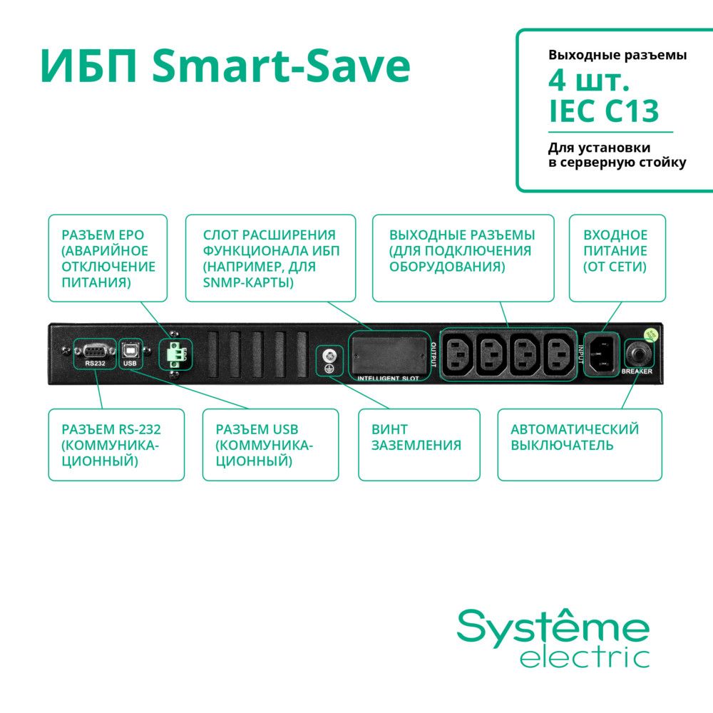 Источник бесперебойного питания Systeme Electriс SMT SMTSE750RMI1U 450Вт 750ВА черный