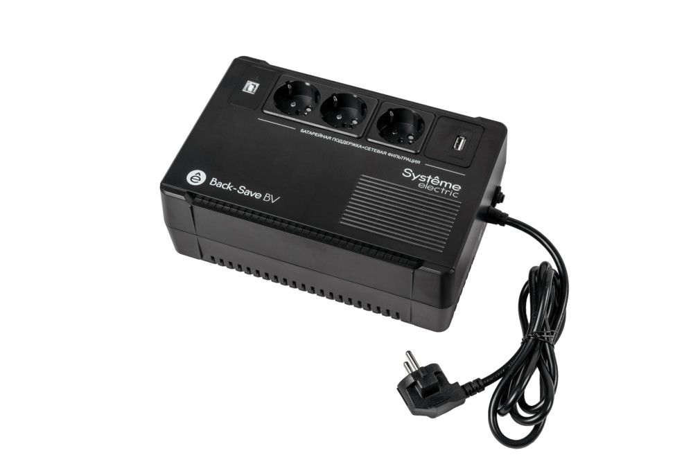 ИБП Systeme Electric Back-Save BV 800VA, 800 VA, 480 Вт, EURO, розеток - 3, USB, черный (BVSE800RS)