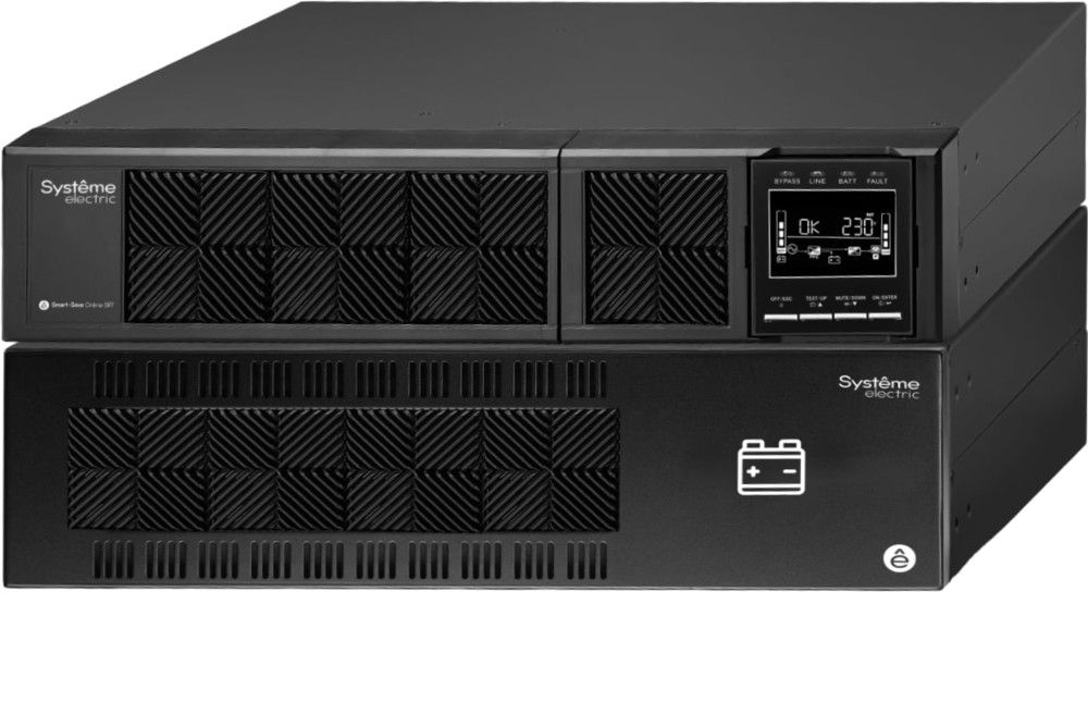ИБП Systeme Electric Smart-Save Online SRT 5000 ВА, конвертируемый форм-фактор 5U, 230 В, 1:1, клеммный вход/выход, SmartSlot, LCD, USB HID, SNMP карта, параллельное резервирование, версия с возможностью увеличения времени автономии, 2 кор.