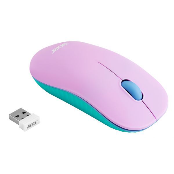 Мышь Acer OMR200 зеленый/фиолетовый оптическая (1200dpi) беспроводная USB для ноутбука (2but)