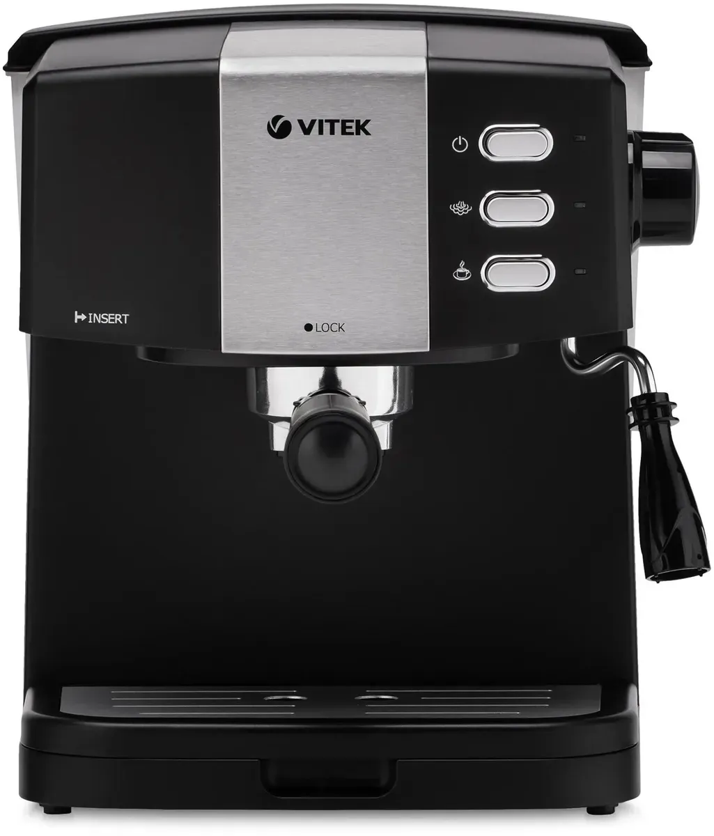 Кофеварка VITEK VT-1523(MC) Мощность 850 ВтДавление 15 бар.Съёмный поддон для капель. кофемашина-эспрессо полуавтоматическая для молотого кофе приготовление капучино одновременная раздача на 2 чашки корпус из пластика