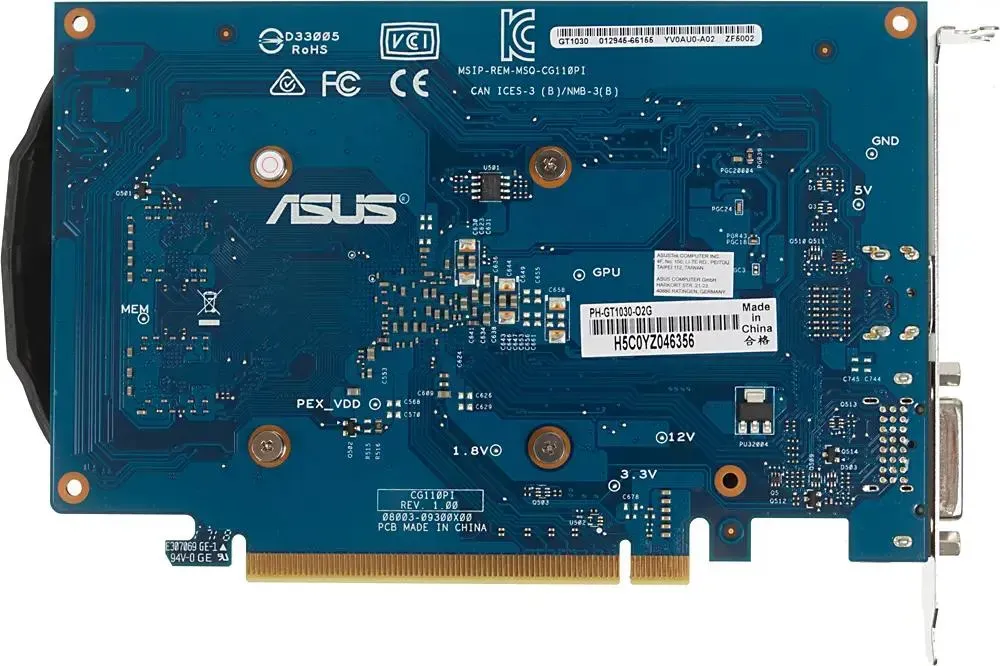 Видеокарта Asus PCI-E PH-GT1030-O2G NVIDIA GeForce GT 1030 2048Mb 64 GDDR5 1278/6008 DVIx1 HDMIx1 HD