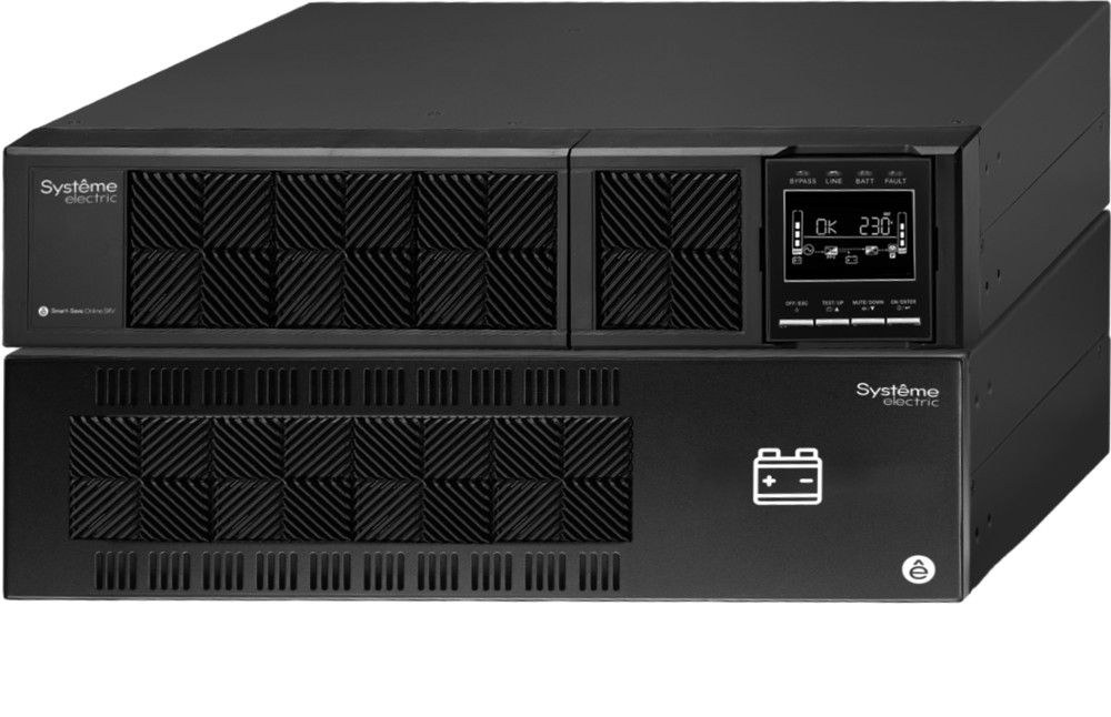 ИБП Systeme Electric Smart-Save Online SRV 6000 ВА, конвертируемый форм-фактор 5U, 230 В, 1:1, клеммный вход/выход, SmartSlot, LCD, USB, версия с возможностью увеличения времени автономии, 2 кор.