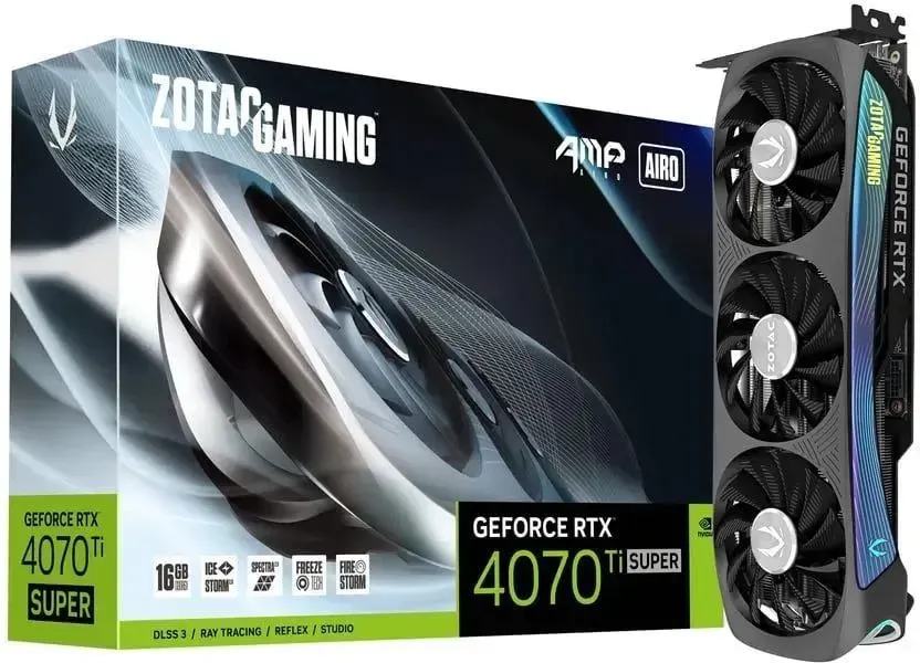 Видеокарта Zotac PCI-E 4.0 RTX 4070 Ti SUPER AMP AIRO 256bit GDDR6X 2640/21000 HDMIx1 DPx3 HDCP