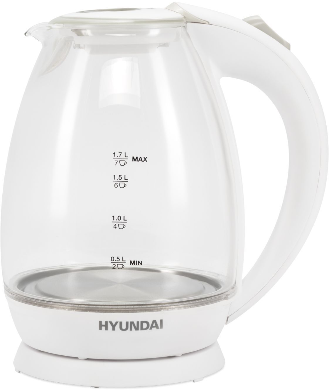 Чайник электрический Hyundai HYK-G2409 1.7л. 2200Вт белый/серебристый (корпус: стекло)