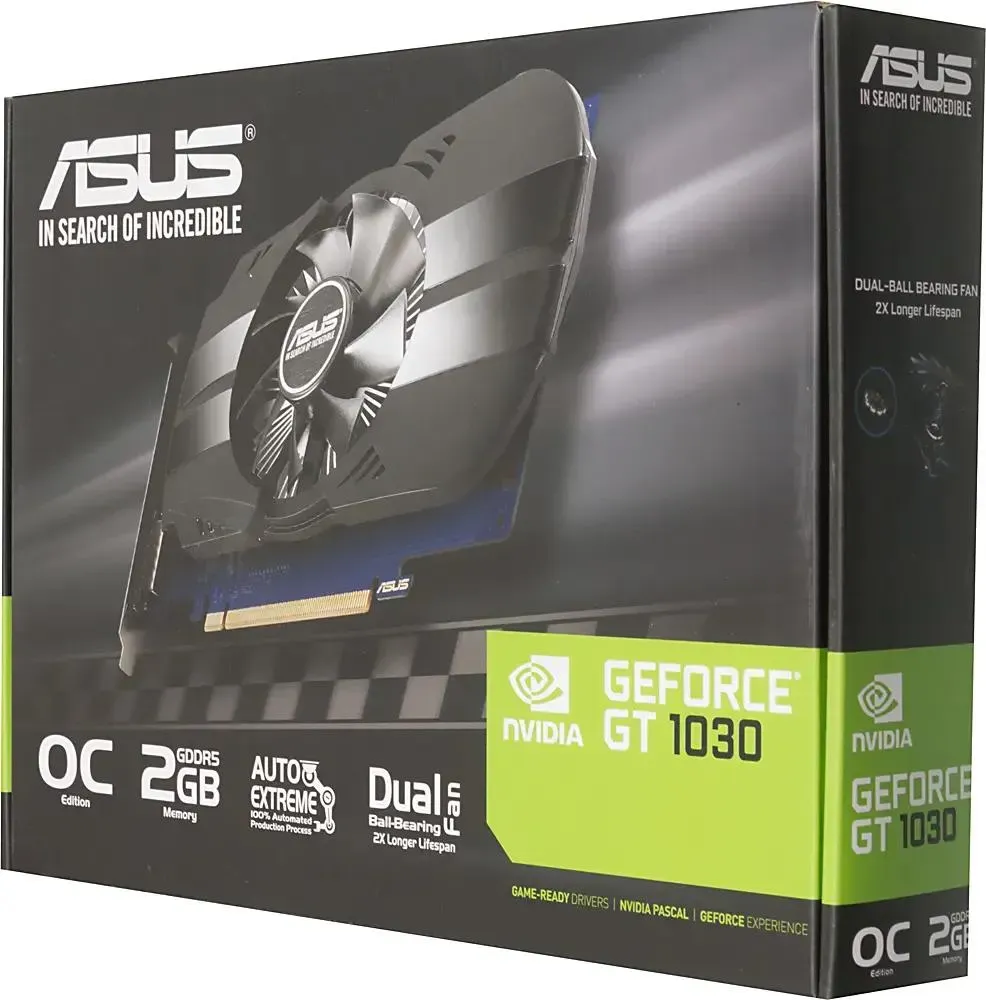 Видеокарта Asus PCI-E PH-GT1030-O2G NVIDIA GeForce GT 1030 2048Mb 64 GDDR5 1278/6008 DVIx1 HDMIx1 HD