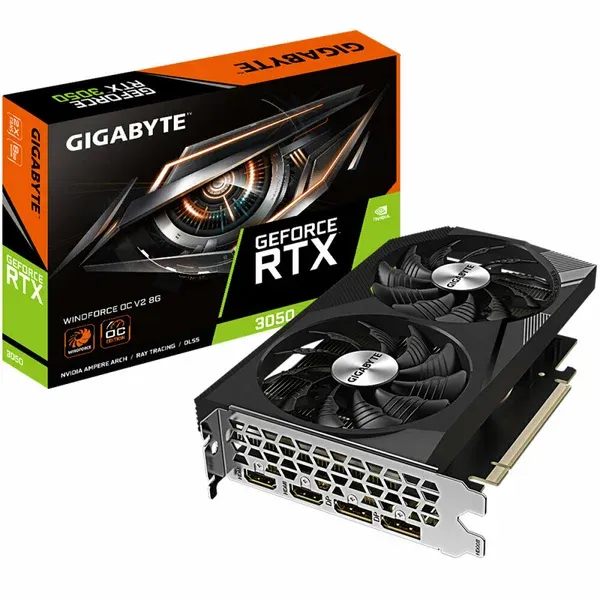 Видеокарта Gigabyte PCI-E 4.0 GV-N3050WF2OCV2-8GD NVIDIA GeForce RTX 3050 8192Mb 128 GDDR6 1792/14000 DVIx1 HDMIx1 DPx1 HDCP Ret